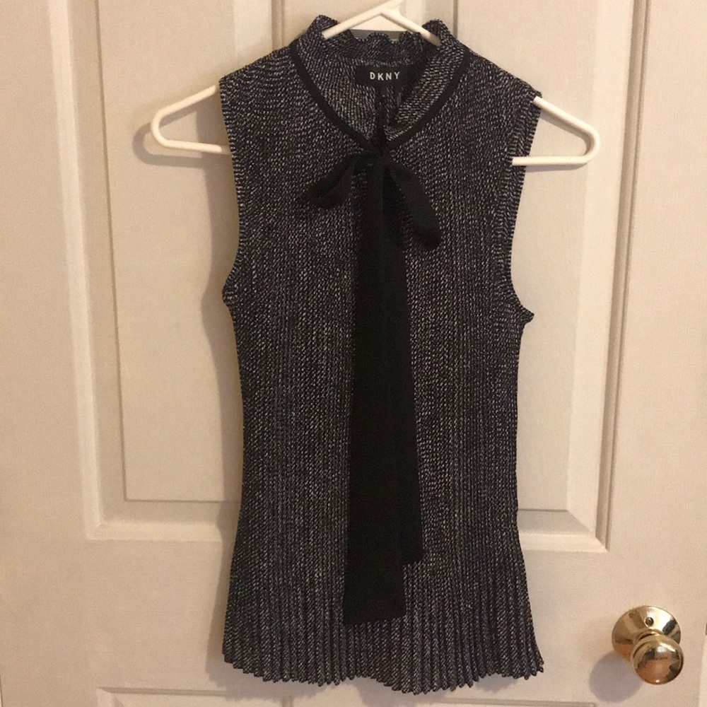 DKNY pleated tie-neck top